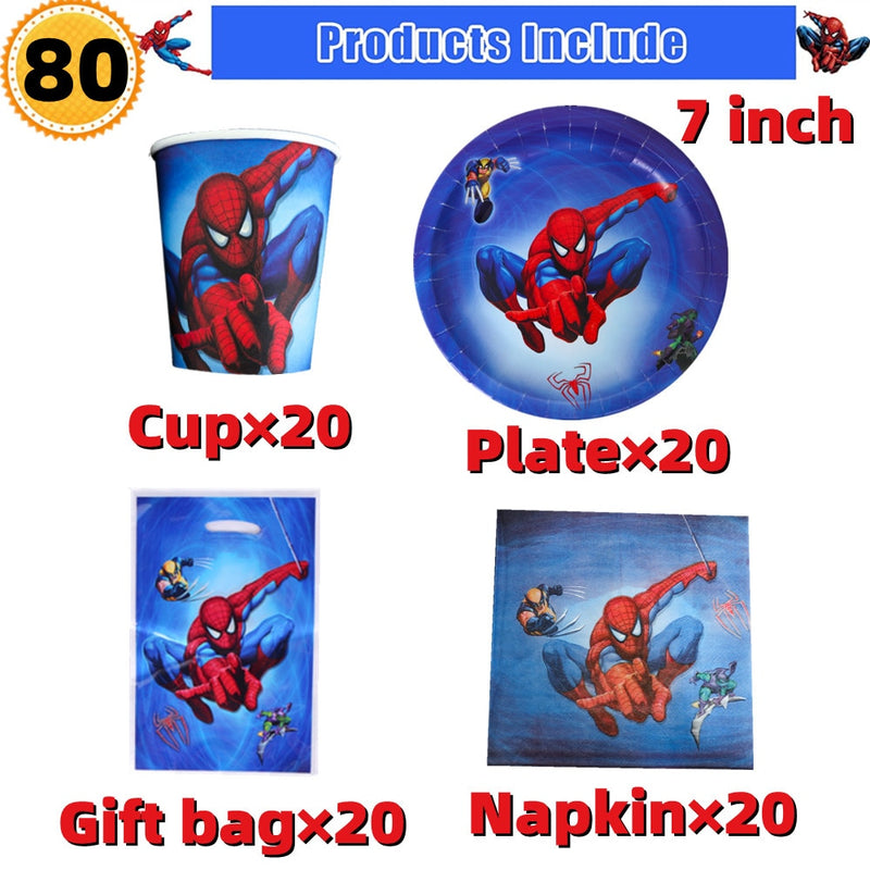 10/20 people Spiderman Theme Birthday Party Decorations Set Paper Cup 7inch Plate Superhero Baby Shower Kids Boys Party Supplies