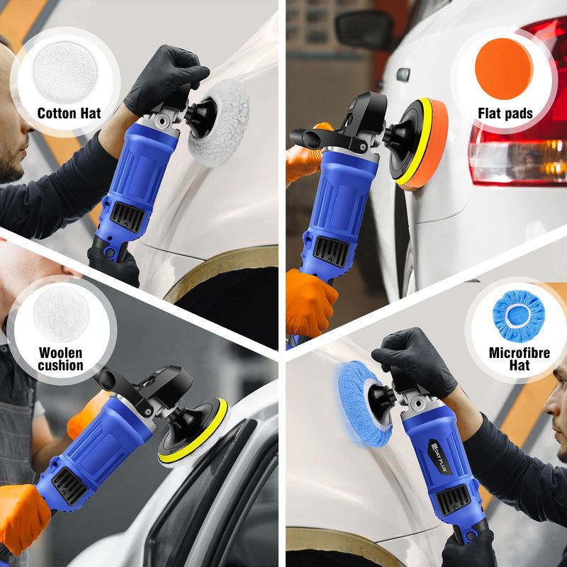 1400W Electric Car Polisher with Handle, Rotaty Buffer, 800-3500 RPM, 6 Variable Speed, 150 and 180mm Polishing Plate
