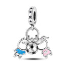 Silver Plated Boy Girl Couple Lovers Beads Charms Zirconium Dangle Fit Original Pandora Bracelet Necklace Jewelry Women Gift