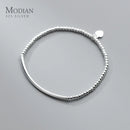Modian Echtes 925 Sterling Silber Einfaches Herzperlenarmband für Frauen Platinbeschichtete Verstellbare Armbänder Partygeschenk 16+3CM