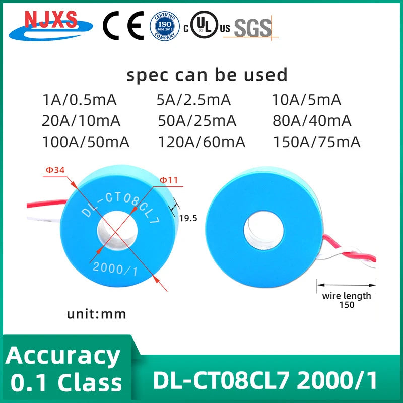 NJXS Mini Current Transformer Precision Coil CT 5A 10A 20A 30A 50A 100A 150A/ 50mA 100mA Micro Lead Wire Toroidal Transformer AC