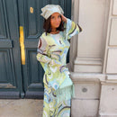 Sexy Backless Printed Dress Women's O-neck Full Sleeve Straight  Long Dresses 2026 Summer Fashion High Street New Lady Outfits