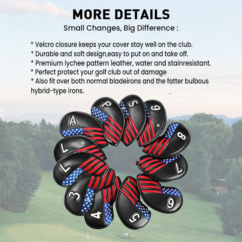 Golf Iron Head Covers Value 12 Piece Set, Synthetic Leather Deluxe Club Headcover, Universal Fit Main Iron Clubs Gift Set