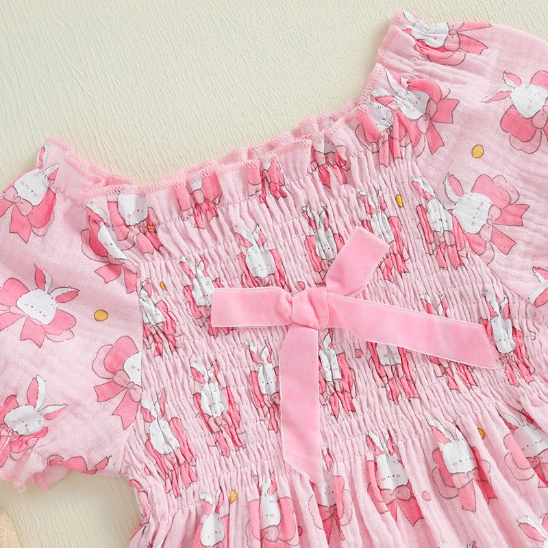 Baby Girls Rompers Easter Clothes Rabbit Print Bowknot Short Sleeve Summer Bodysuits Jumpsuits