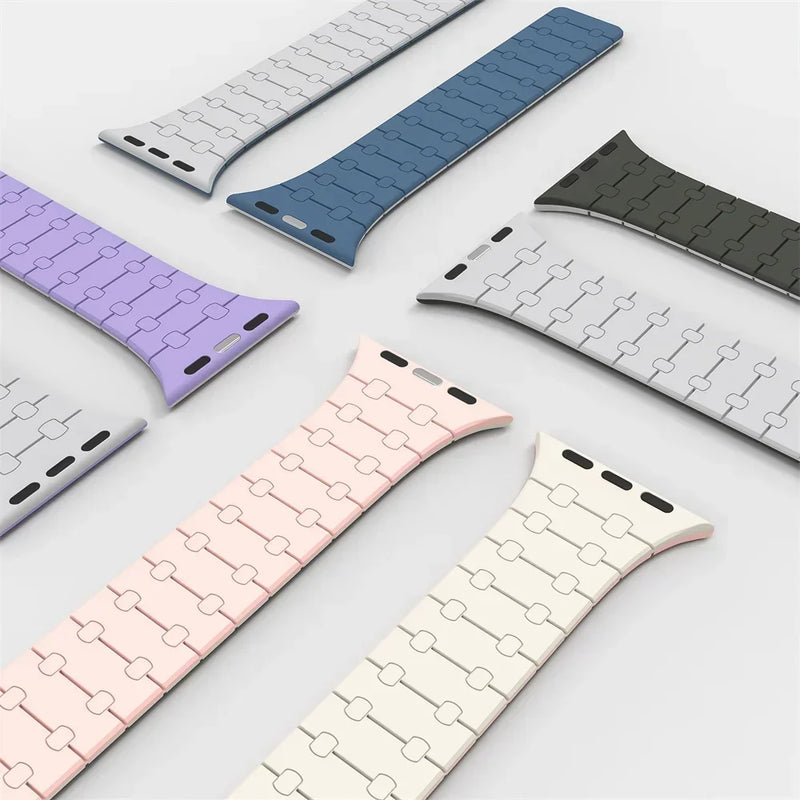 Magnetic Silicone Loop Strap For Apple Watch Band Ultra 49mm 45mm 44mm 42mm 46mm 40mm 41mm Bracelet  iWatch 10 9 8 7 6 5 4 SE