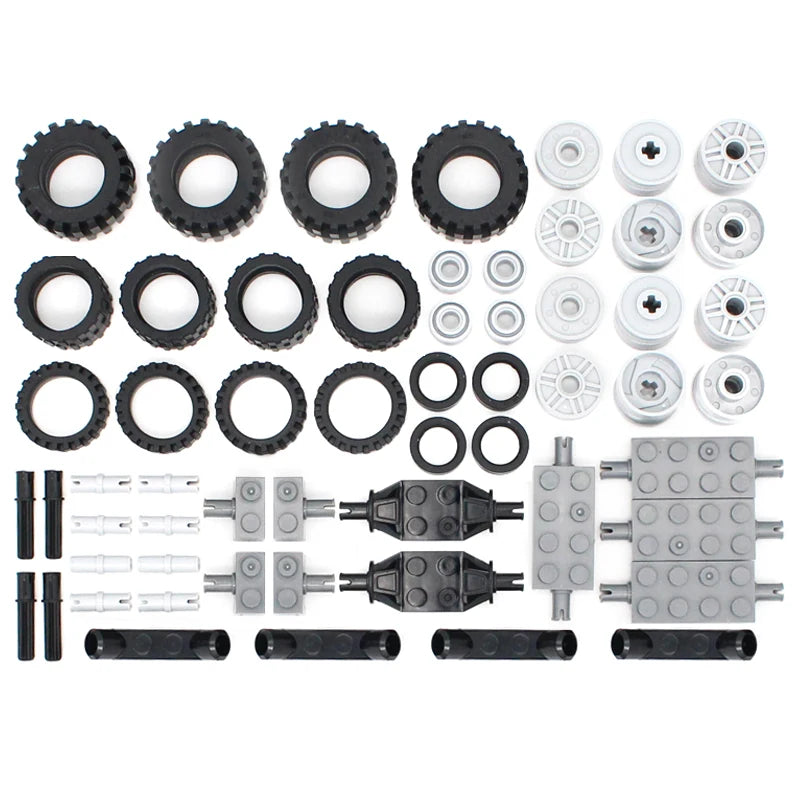56PCS Moc Technical Wheel Building Blocks Bricks Pin Tyre Axle Connector Car Technology Automobile Parts Set Toy