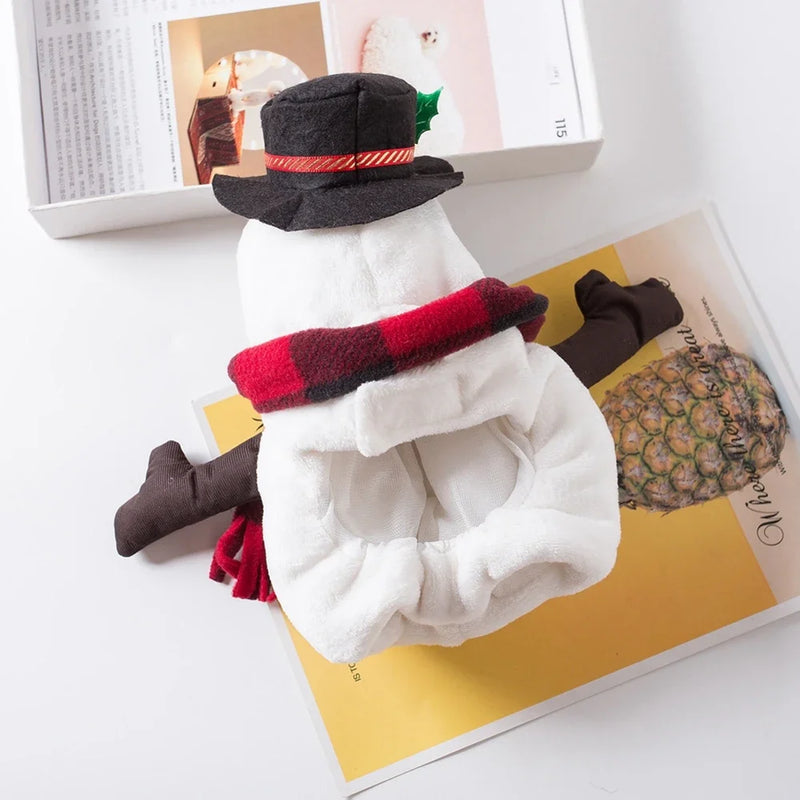 Christmas Snowman Dog Costume Outfits Winter Warm Puppy Cat Apparel for Small Medium Dogs Holiday Party Dressing Clothes