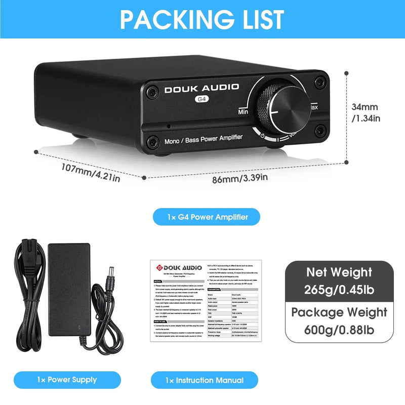 Nobsound Mini Subwoofer/Full-Frequency Mono Channel TPA3116 Digital Power Amplifier HiFi Integrated Class D Amp 100W