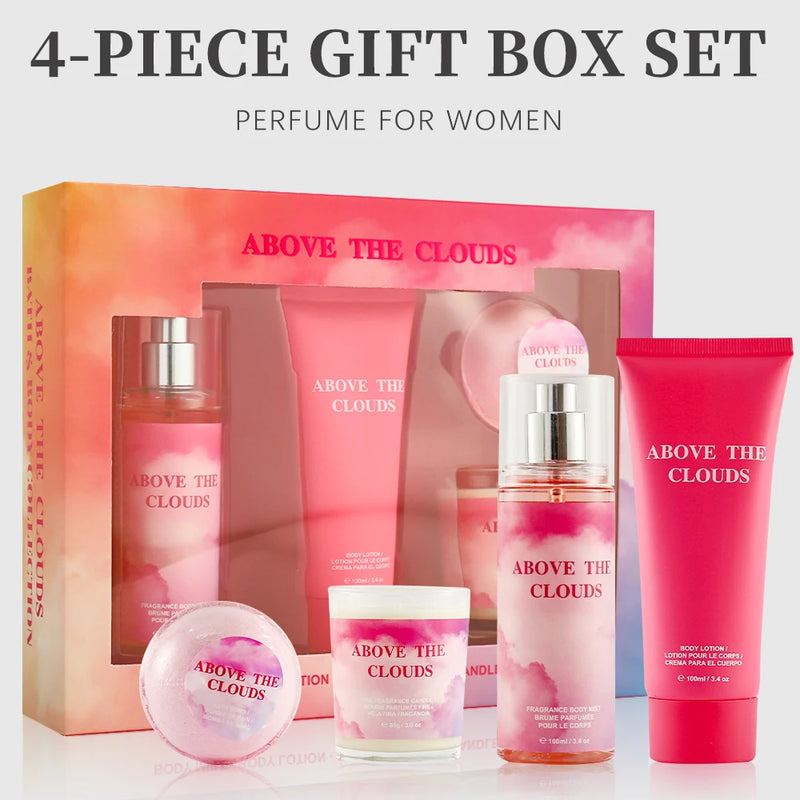 Women's Fragrance Sets 3.4fl.oz Body Mist, 3.4fl.oz Body Lotion, 3oz Candle and 2oz Bath Bomb 4 Pcs ABOVE THE CLOUDS Gift