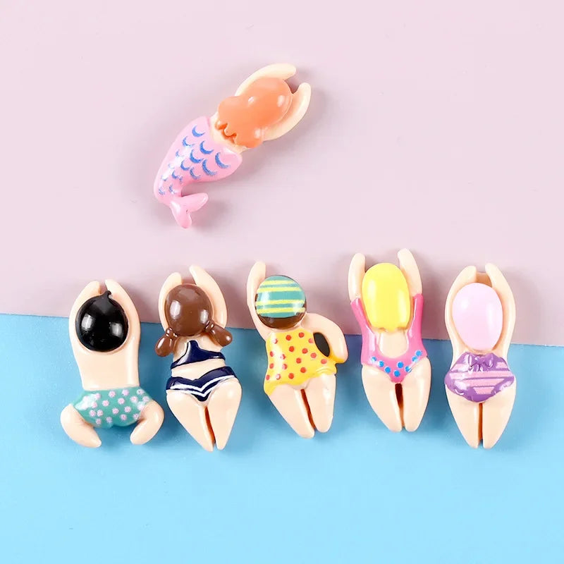 10pcs Cartoon Kawaii Resin Mini Swimming Figure Scrapbook Supplies Flatback Charm Craft Miniature Accessories Materials Planar