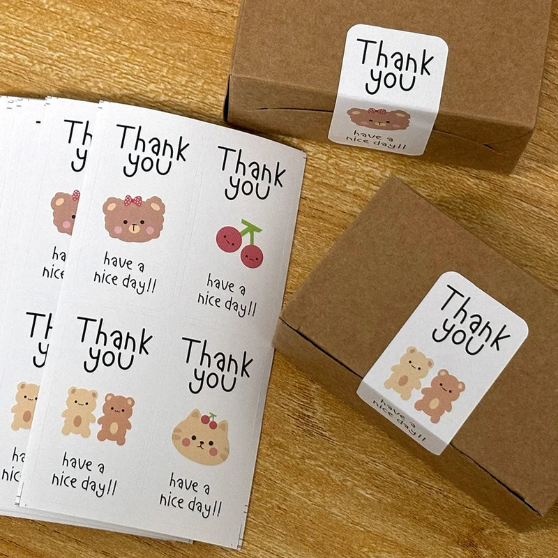 100Pcs Cute Thank You Stickers for Small Business Cake Dessert Packaging Gift Sealing Decor Labels “Thank You Have A Nice Day ”