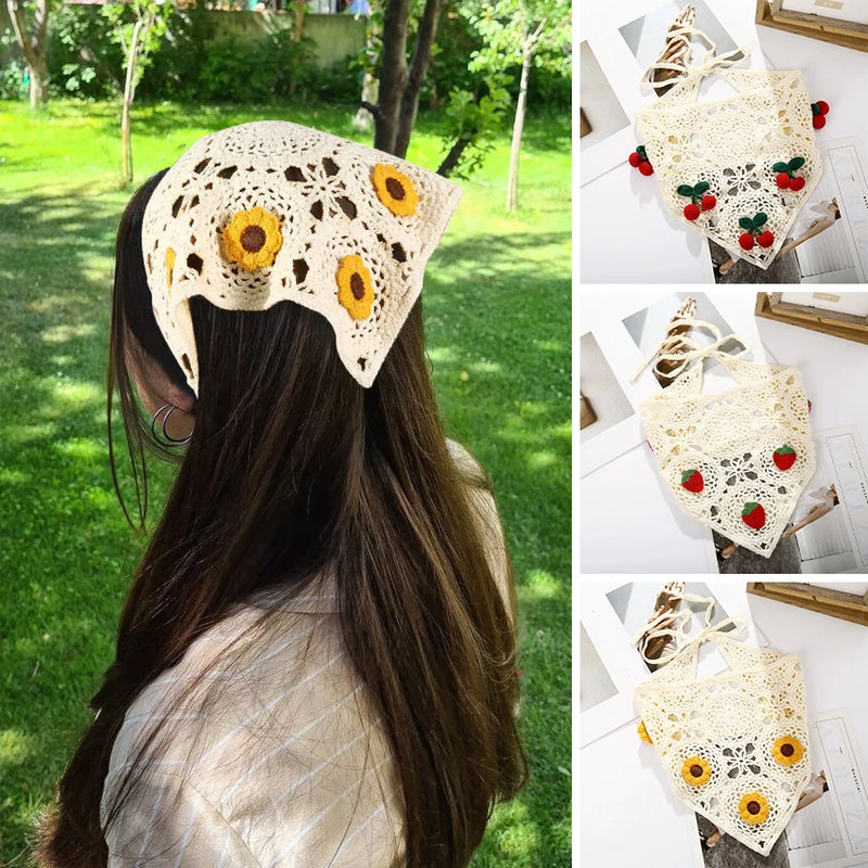 Spring Sweet Knitted Triangle Scarf Bohemian Style Women's Turban Beach Headband Trend Accessories Girl Hair Scarf Headdress