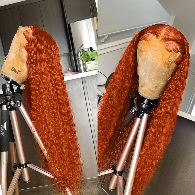 200 Density Ginger 350 13x6  Water Wave Preplucked Frontal Glueless Wig Brazilian For Women Virgin Curly Hair HD Transparent Lac