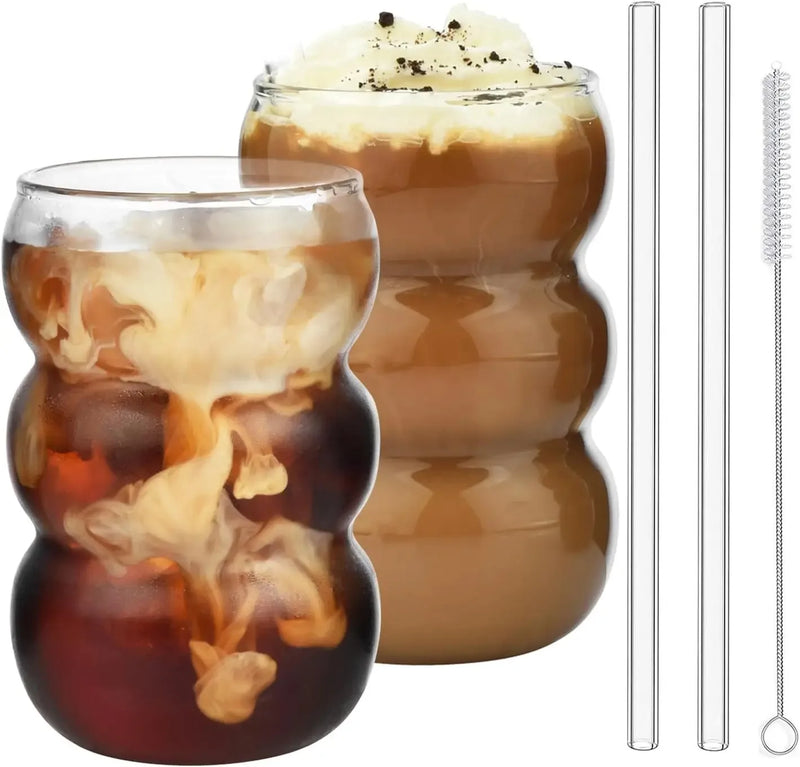 Bubble glass set of 2/4 drinking glasses,550ml ribbed drinking glasses,wave glass,latte macchiato glasses,iced coffee glasses