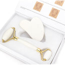 Gesichtsroller-Set aus weißem Kristall-Jadestein, gegen Falten, Facelifting, Gua Sha Massagegerät, Gesichts-Massagetool, Naturstein-Roller-Set, Schönheitspflege
