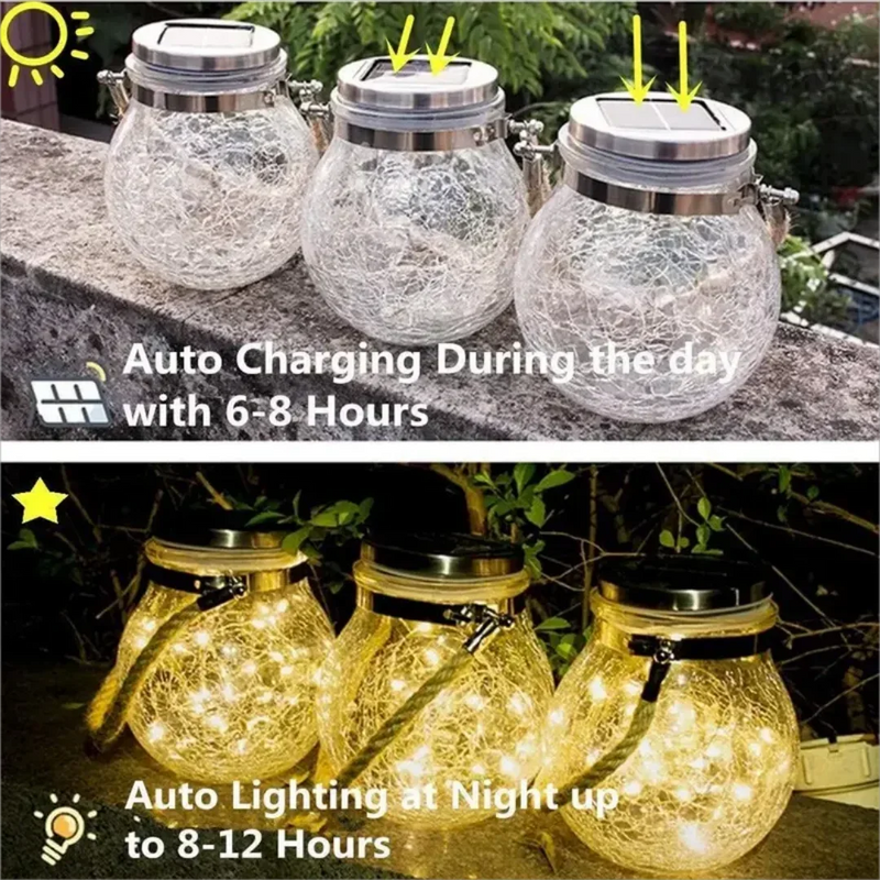 Solar Garden Light Crack Mason Bottle LED Light Outdoor Garden Lawn Home Fence Hanging Tree Decoration Atmosphere Lamp