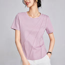 2025 Summer Women's Oversized T-Shirt - Cooling Silky Cotton Bone Shoulder Slim Fit Round Neck Casual Top | Trendy & Breathable