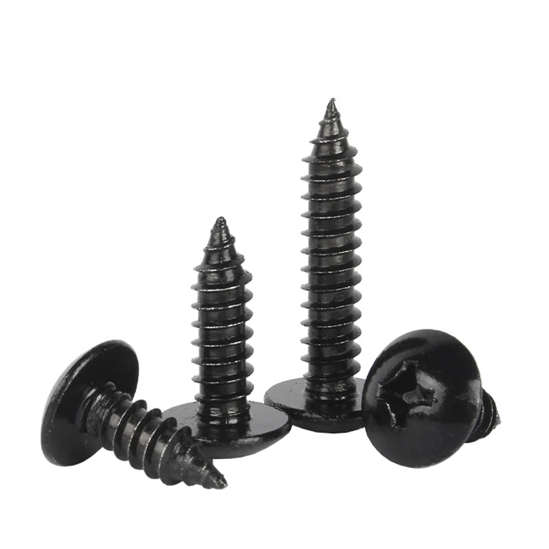 10-50pcs Black 304 Stainless Steel Phillips Large Round Truss Head M3 M4 M5 M6 Cross Mushroom Head Self Tapping Wood Screws