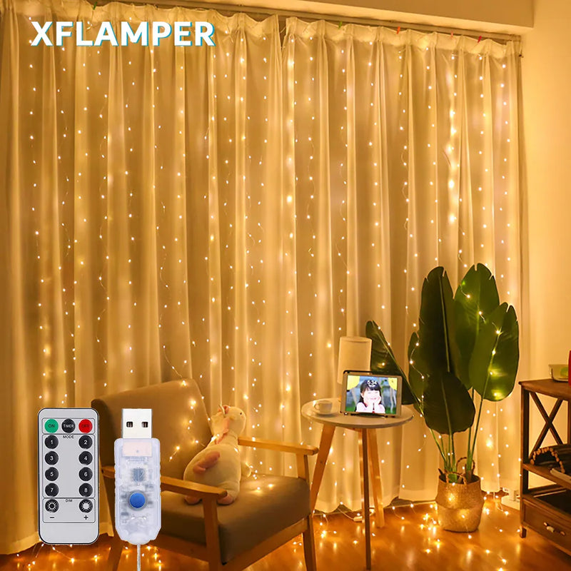 LED Curtain Garland Fairy Lights with 8 Modes for New Year Christmas Party Wedding Decoration
