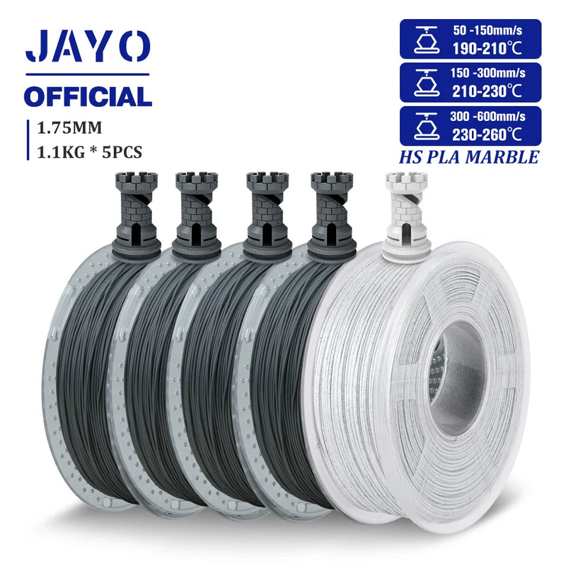 JAYO High Speed Marble PLA Filament 5 Rolls High Speed PLA 3D Printer Filament For FDM Marble-Like Texture 3D Printing Materials