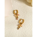 YACHAN 18K Gold Plated Stainless Steel Hoop Earrings for Women Natural Stone Pink Cute Charms Waterproof Jewelry