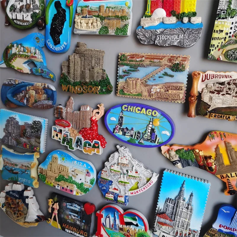 Fridge Magnets Spain Hamburg Germany Croatia Montenegro Sweden Bali Maldives Chicago USA Dubai India Lanzarote Collection Gifts