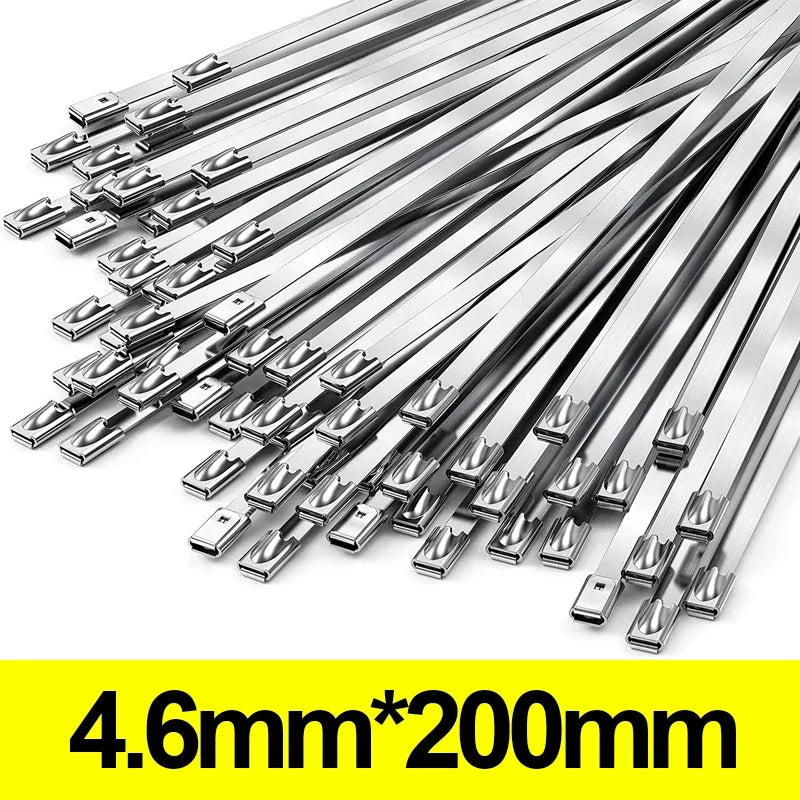 20/100pcs Stainless Steel Cable Ties Metal Zip Tie Straps for Exhaust Wrap Multi-Purpose Heavy Duty Self-locking Fastening Rings