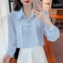 Fashion Lapel Button Spliced Solid Color All-match Shirt Female Clothing Spring Summer New Casual Tops Office Lady Blouse