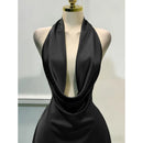 Solid Satin Women's Dress – Back Zipper Open Back Fitted, Vacation Party Evening Wear