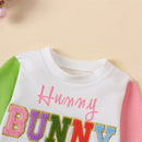 Toddler Girls Boys Sweatshirts Easter Clothes Fuzzy Letter Embroidery Contrast Color Long Sleeve Pullovers Baby Spring Tops