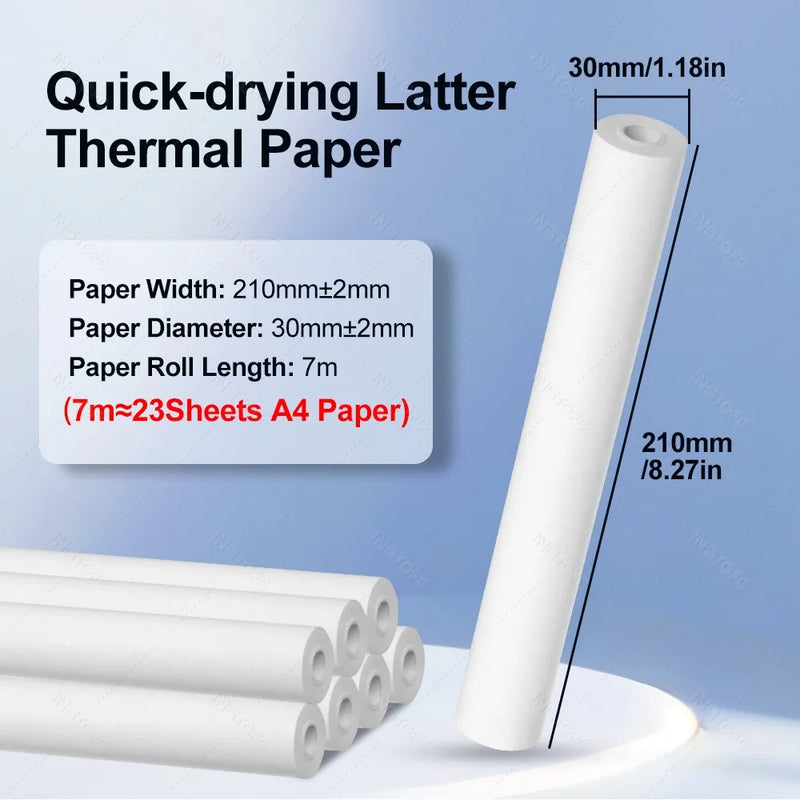 A4 Thermal Paper Thermal Printing Paper 210*30mm for A4 Wireless Bluetooth A40 Portable Printer Paper Rolls