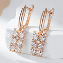 Kinel Unique Natural Zircon Long Square Dangle Earrings for Women Luxury 585 Rose Gold Color Accessories Daily Fine Jewelry
