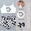 Two-Piece Vest Camisole Pink Lips Pattern Printing Comfortable Women Home Pajamas Bustier Waist Cartoon Cow Cute Loungewear