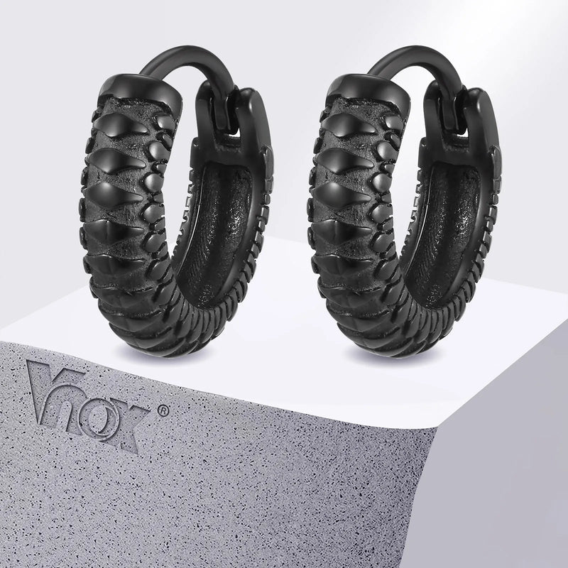 Vnox Black Snake Textured Hoop Earrings for Men, Hypoallergenic Metal Stainless Steel Animal Male Boys Earring,Cool Gift for Him