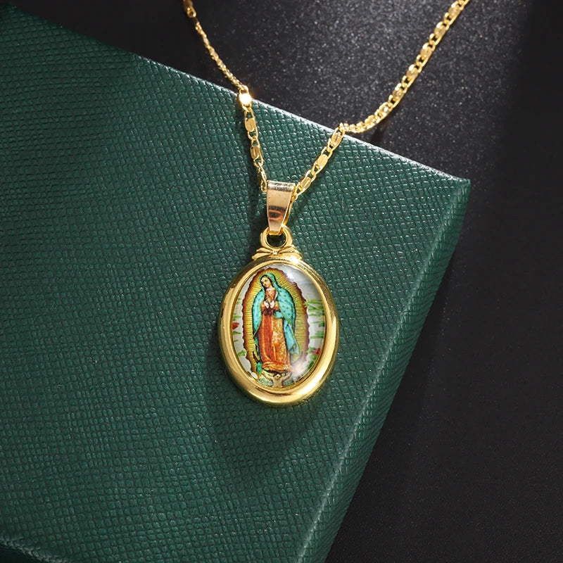 Classic Christian Virgin Mary Pendant Necklace Women\\'s Religious Lucky Prayer Amulet Good Luck Jewelry Gift