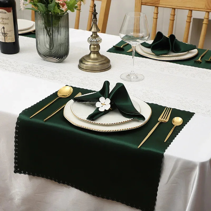 10pcs Napkins Cloth Green Satin Soft Table Napkins for Hotel Christmas Party Wedding Banquet Dinner Table Decoration