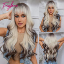 Burgundy Dark Red Synthetic Wigs Long Wavy Wine Red Cosplay Wig with Bangs for Women Natural Body Wave Halloween Heat Resistant