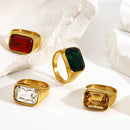 Luxury Fashion Stainless Steel Crystal Rings For Women Vintage Green Cubic Zircon Rhinestone Ring Party Statement Rings Jewelry