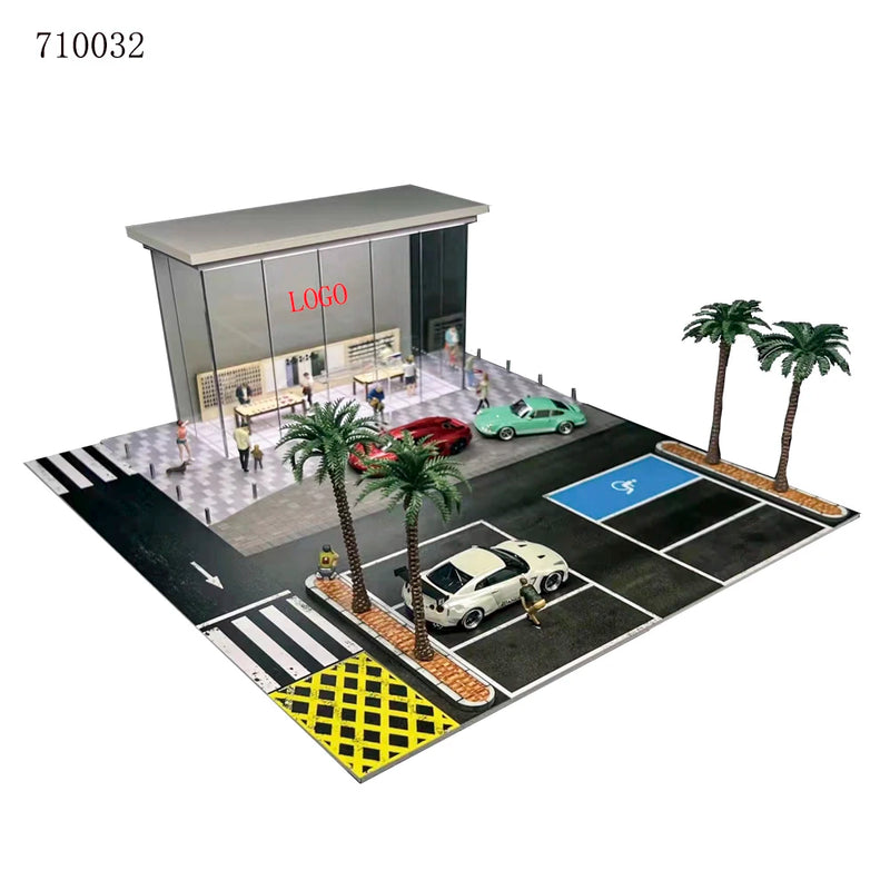 G FANS Diorama 1/64 Car Garage Model LED Lighting City Street View Building Backdrop Display Scene Model Car Parking Lot Scenery