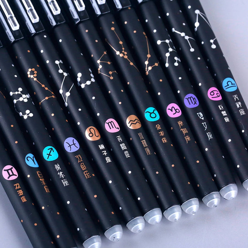 12 Pcs/Set Constellation Erasable Gel Pens School Office Writing Tools Kawaii Neutral Pen Stationery Gift 0.5mm Black Blue Ink