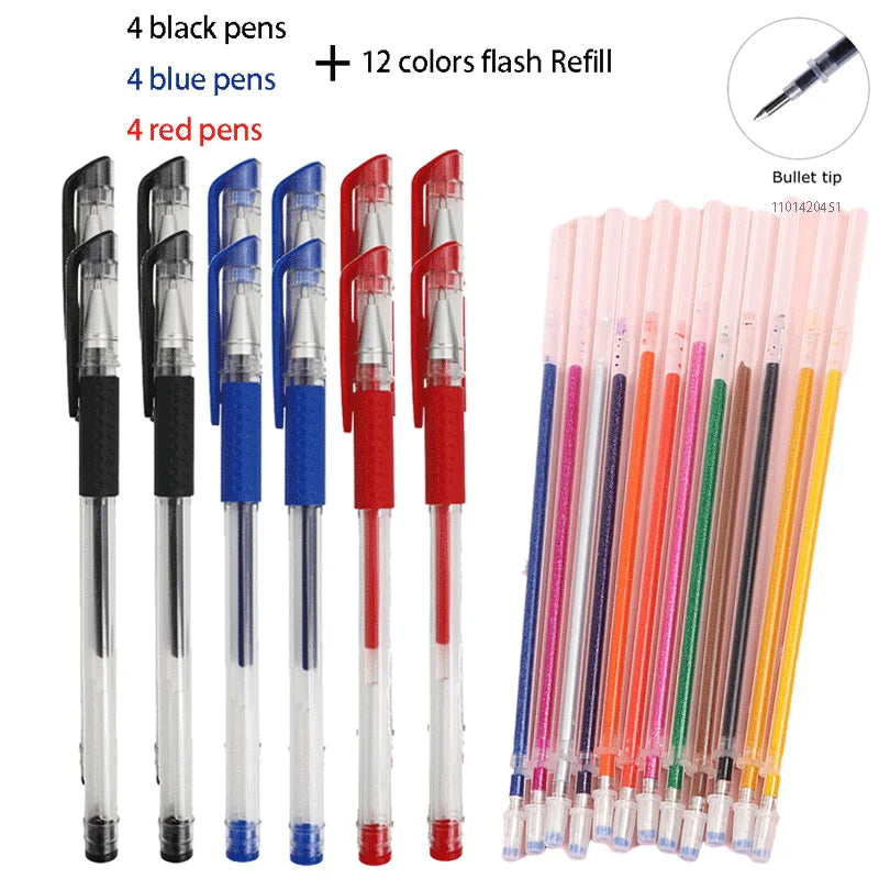 12/100 Pcs Ballpoint Pen + Refill Set Black Blue Red Ink Bullet 0.5mm Gel Pen School&Office Supplies Stationery Writing Tool