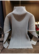 Miyake Pleated Sweatshirt Pit Stripe Zipper Standing Collar Jacket Women 2025 New Casual Pullover Hundred Pleat Skinny Tops