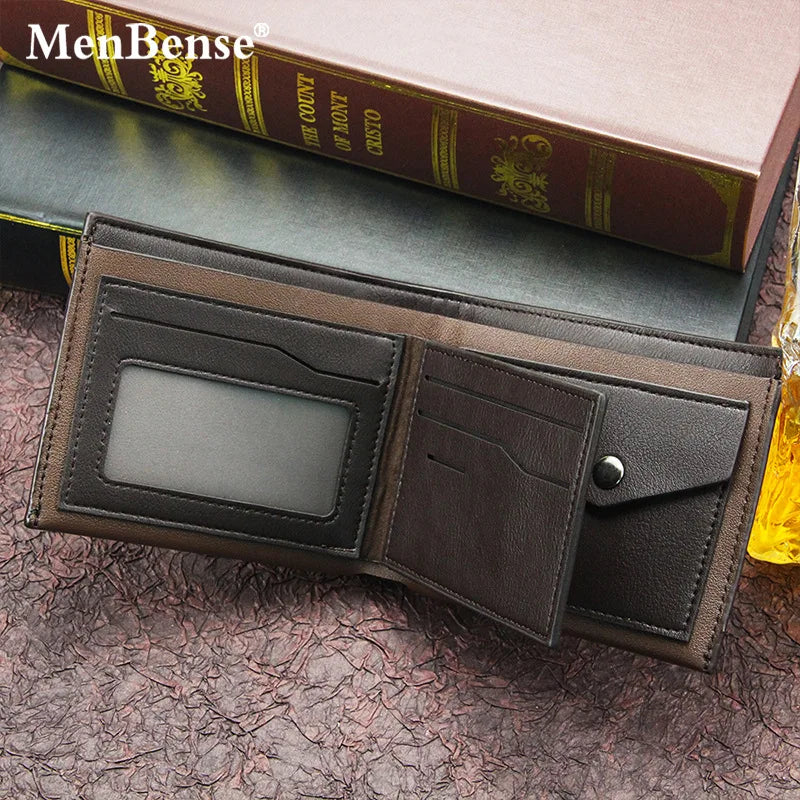 NEW Men's PU Leather Wallets Business Card Holder Premium Short Real Cowhide Wallets for Man Luxury Money Bag Coin Purse Clutch