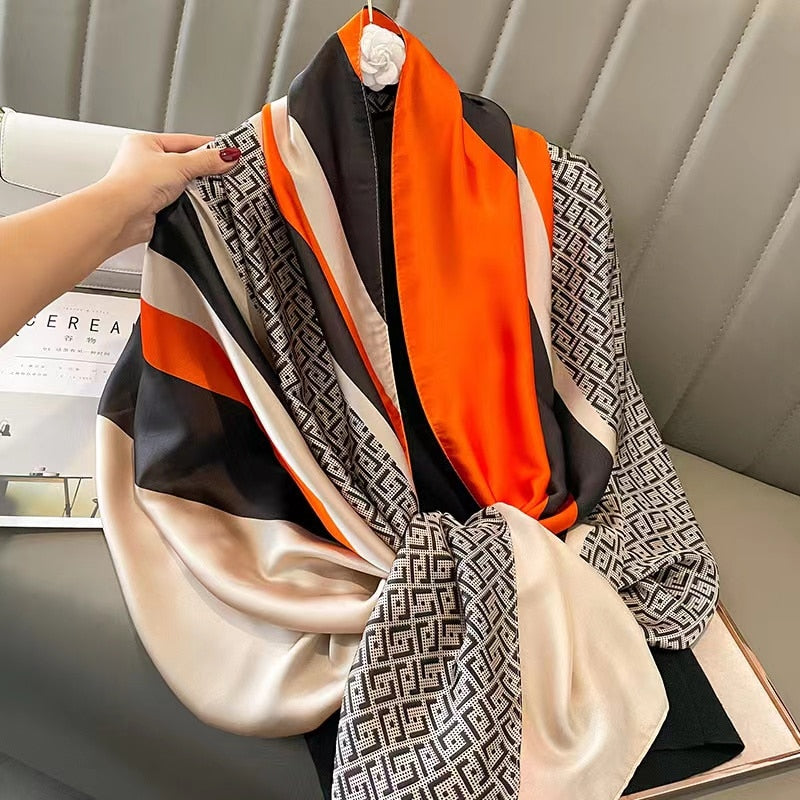 180*90cm Luxury Brand Spring Autumn New Silk Scarf Women Shawl Fashion Soft Poncho Chiffon Hijab Foulard Muffler Bandanna Pareo