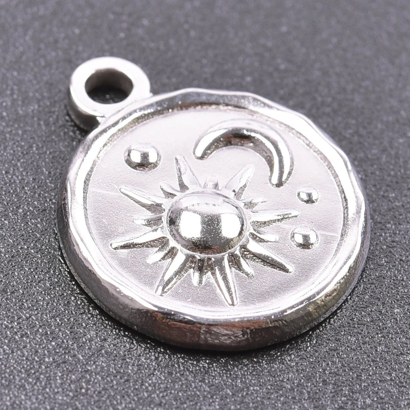 5pcs Stainless Steel Round Moon Sun Charm Pendant for Jewelry Making Supplies DIY Necklace Bracelat Earrings Pendant Accessories