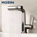 Digital Display Bathroom Basin Faucet Pull Out 3 Ways Nozzle Rainfall Stream Sprayer Crane Lifting Hot Cold Water Mixer Tap