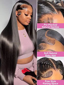 250 Dichte glatte Knochenhaare 100% brasilianische Echthaarperücken 13x4 13x6 HD transparente vorgezupfte Lace Front Perücken 40 Zoll für Frauen