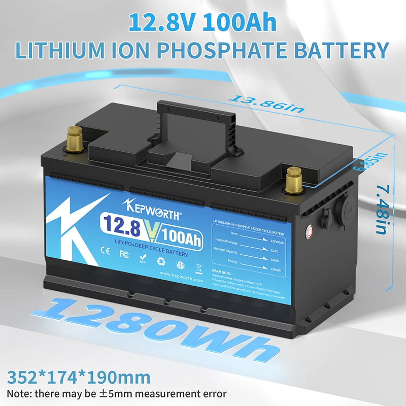 KEPWORTH 12V 100Ah LiFePO4 Battery Packs Grade A Cells Rechargeable For Outdoor / Home Storage Lithium Iron Phosphate Batteries