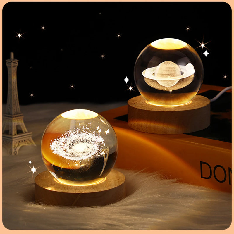 Galaxy Crystal Ball Birthday Gift Night Lamp 3D Crystal Lamp Glowing Planet Night Light Bedside Light Home Desktop Decoration