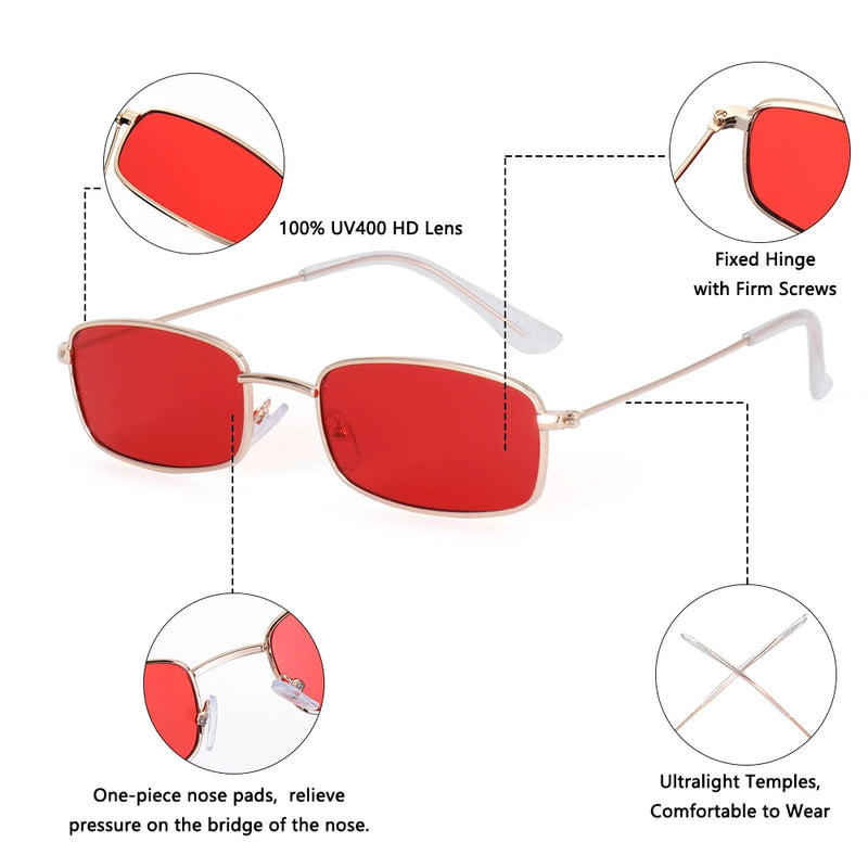 Men Women Eyewear Clear Lens Metal Sun Glasses Brand Shades Vintage Rectangle Sunglasses Small Oval Women's Sunglasses